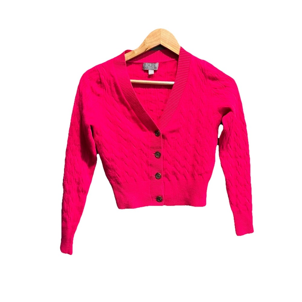 J. Crew Cashmere Red Cable Knit Button Up Crop Cardigan‎ Sweater Size XS